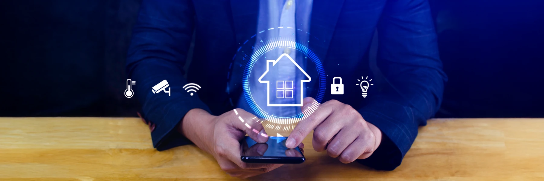 Person using smartphone to control smart home devices