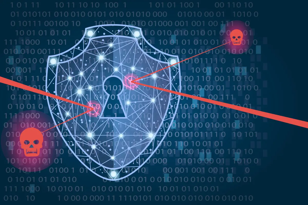 Digital shield protecting against cyber threats.