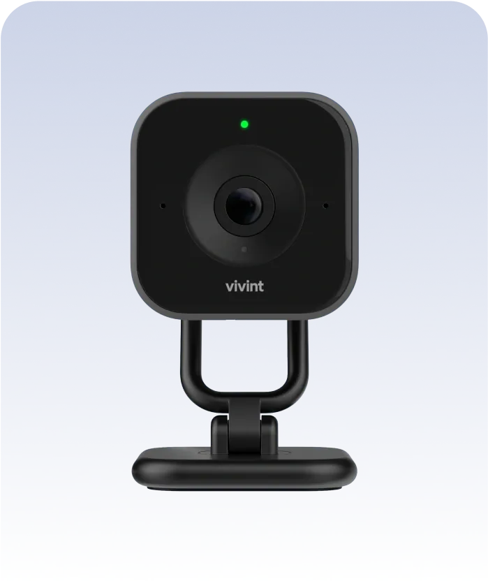 Vivint webcam on a blue gradient background.
