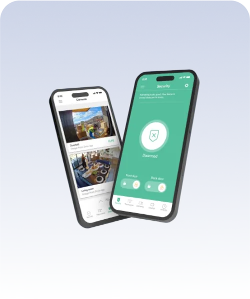 Two smartphones displaying security app interface.